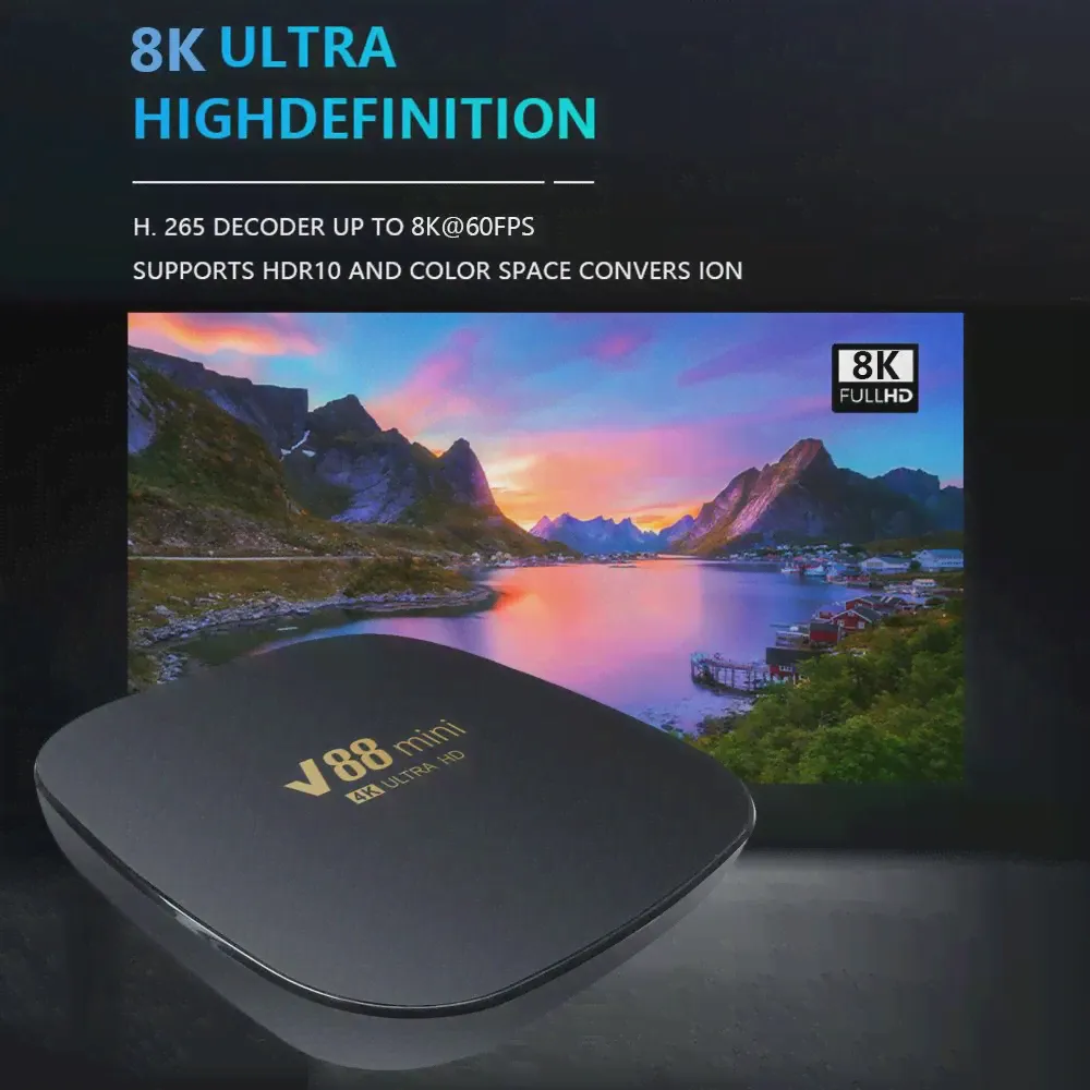 V88 Mini Smart TV Box Android 12 Allwinner H3 четырехъядерный 2,4 G WIFI телеприставка 2 + 16G Медиаплеер H.265 Медиаплеер для домашнего кинотеатра