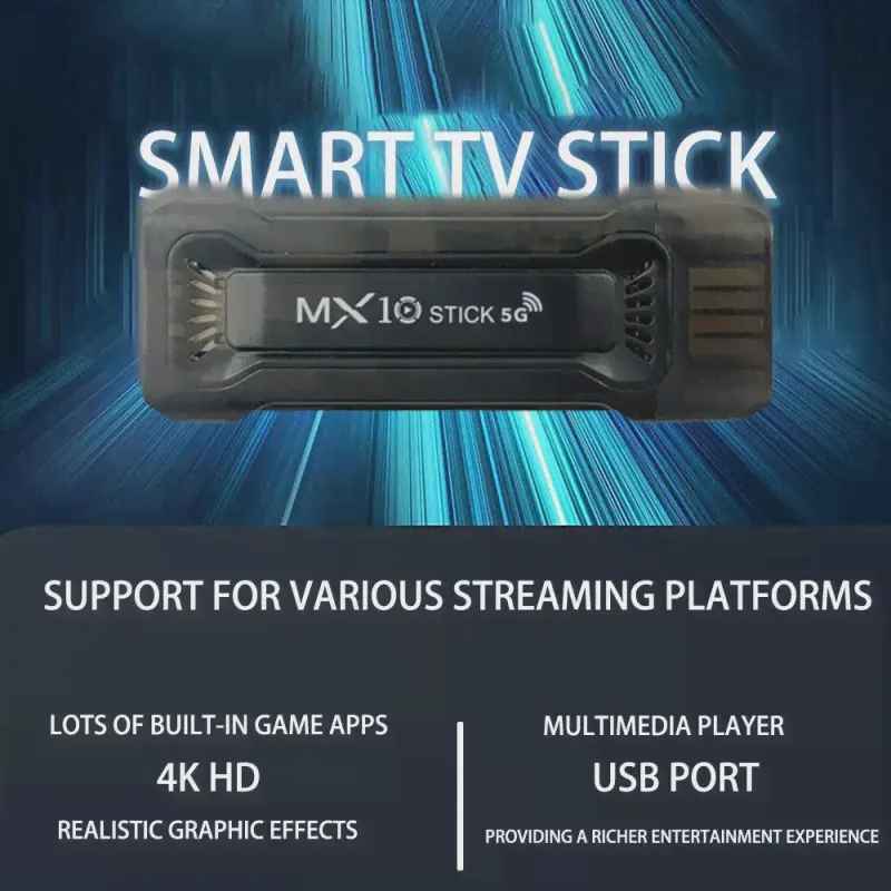 MX10 TV Stick Android 11 OS HDR мини-ТВ-приставка 4K 1080p 2,4g5G WiFi Smart TV Stick для Google YouTube Netflix сетевой медиаплеер (art.: 3920c653755ea)-1