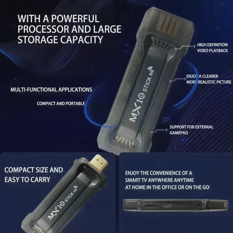 MX10 TV Stick Android 11 OS HDR мини-ТВ-приставка 4K 1080p 2,4g5G WiFi Smart TV Stick для Google YouTube Netflix сетевой медиаплеер (art.: 3920c653755ea)-2