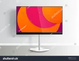Flat Smart TV with colorful picture on screen on the Floor Stand, room, flat screen lcd, realistic, vector Mockup